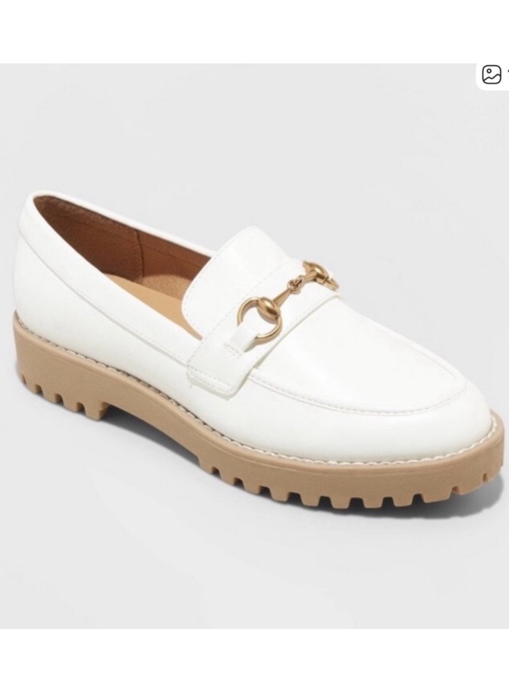 a new day White Faux Leather Lug Sole Loafer with Gold Bit Accent Classy